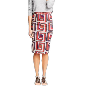 Boden Pencil Skirt Geometric Print Mod Retro Beige Orange Purple Office Career